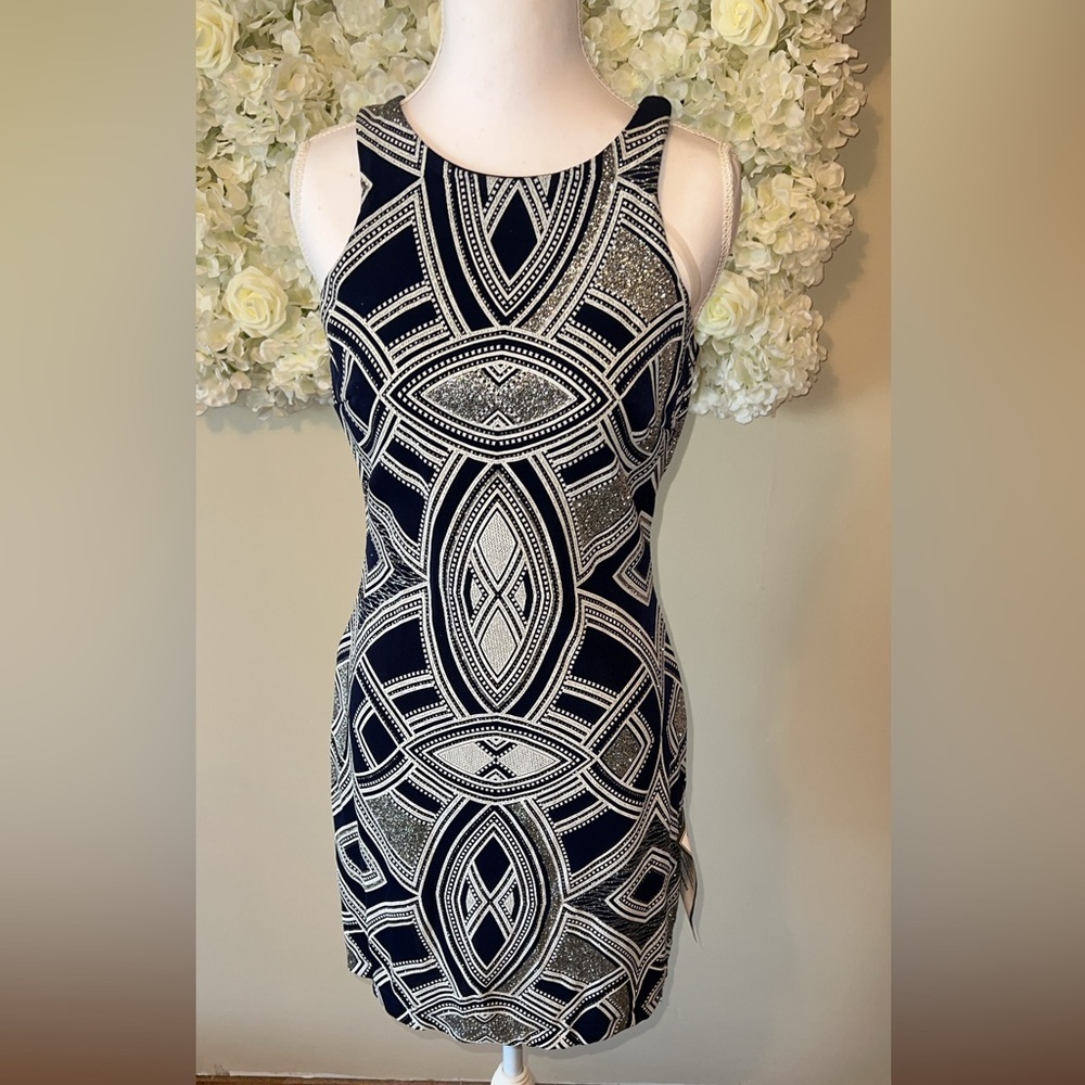 Speechless Navy and White Sparkle Sleeveless Mini Dress